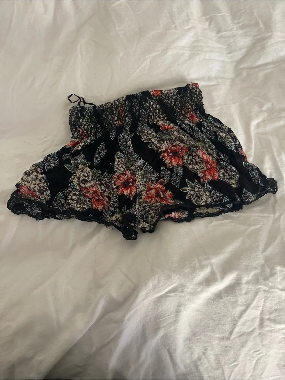 Angie Black Multicolor Floral Smocked Top